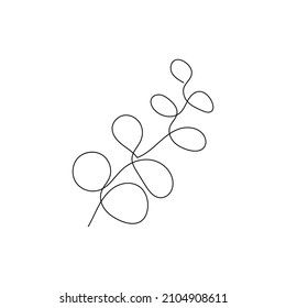 Eucalyptus branch. One line drawing art. Continuous line style