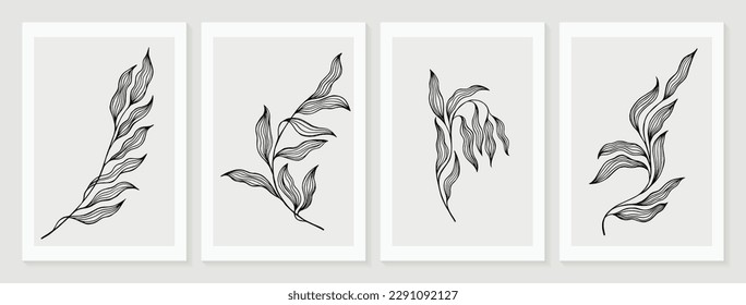 Eucalyptus branches with lines texture foliage wall decor printable posters collection. Eucalyptus tree leaves abstract artworks. 