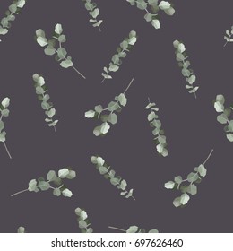 Eucalyptus branches seamless pattern. Hand drawn vector illustration. Nature background. Wrapping paper design.