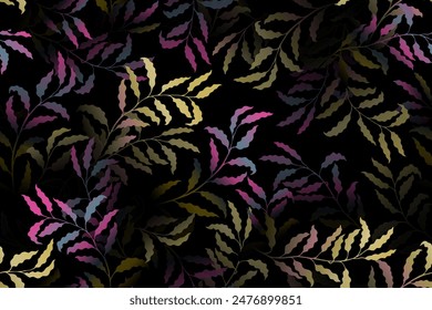 Eucalyptus branches tree leaves chic vector seamless pattern. Summer fashion dress fabric print. Subtropical rainforest foliage floral pattern. Botanical exotic vector. Tree foliage print.