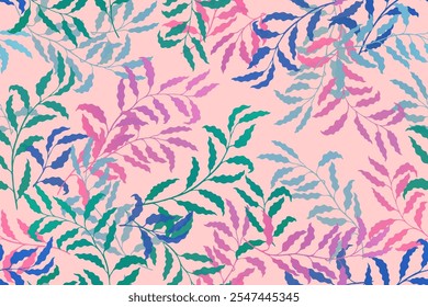 Las ramas de eucalipto hojas de árbol de Vector elegante sin patrón. Vestido de moda de verano con estampado de tela. Ornamento decorativo natural. Hermoso diseño de plantas. Muestra de follaje de árbol.