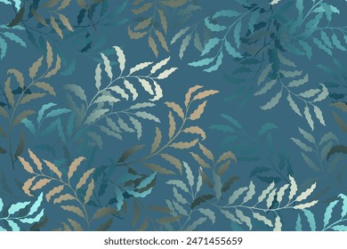 Eucalyptus branches tree leaves rich vector seamless pattern. Summer fashion dress fabric print. Tropical rainforest foliage floral pattern. Beautiful plant design. Leaves on branches print.