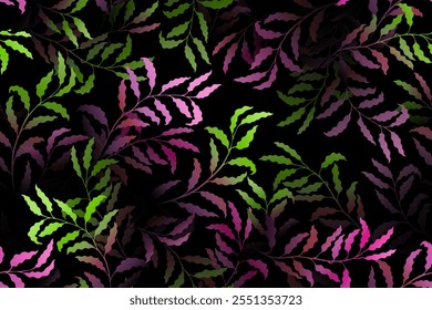 Eucalyptus branches tree leaves rich vector seamless pattern. Summer fashion dress textile print. Subtropical rainforest foliage floral pattern. Plant twigs illustration. Leaves on branches print.