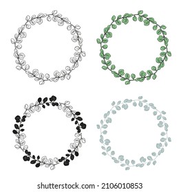 Eucalyptus circle wreath set, hand drawn leaves frame for invitation design.Vector illustration isolate on white design