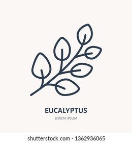 Eucalyptus flat line icon. Medicinal plant gum-tree vector illustration. Thin sign for herbal medicine, essential oil logo.