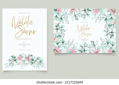 eucalyptus floral and leaves invitation card template