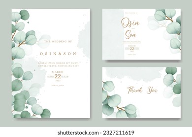 Eucalyptus floral wedding invitation card watercolor