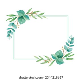 Eucalyptus frame painted in watercolor