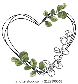 Eucalyptus  hearts frame for wedding card and invitation 