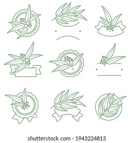 Eucalyptus label and icons set. Collection icon eucalyptus. Vector