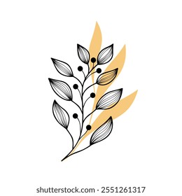 Eucalyptus leaf branch Line art drawing. Hand drawn leaves, foliage wall art template. Botanical drawing for wall decoration, interior, wallpaper, banner, wedding, invitation. pattern, fabric