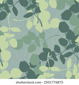 Eucalyptus Leaf Seamless Pattern. Floral botanical flower. Flower evergreen wedding decoration. Botanical wreath branch and buds. Garden seamless pattern bouquet