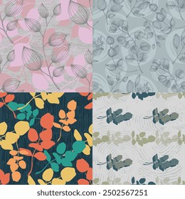 Eucalyptus Leaf Seamless Pattern. Floral botanical flower. Flower evergreen wedding decoration. Botanical wreath branch and buds. Garden seamless pattern bouquet