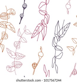 Eucalyptus leaves and berries vector seamless pattern. Hand drawn twigs and berries, realistic botanical background.