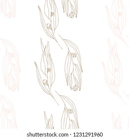 Eucalyptus leaves and berries vector seamless pattern. Hand drawn twigs and berries, realistic botanical background.