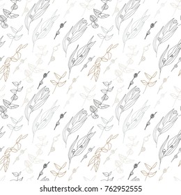 Eucalyptus leaves and berries vector seamless pattern.
