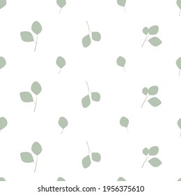 Eucalyptus leaves and branches vector illustration seamless pattern on white background