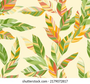 Eucalyptus leaves floral vector seamless pattern. Striped texture jungle foliage. Textile print with willow tree branches. Summer endless pattern with tropical leaves. Wallpaper cute design