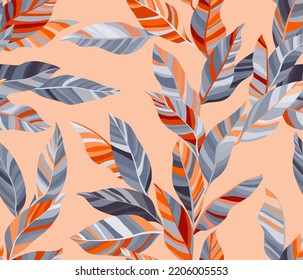 Eucalyptus leaves floral vector seamless pattern. Houseplant striped colorful foliage. Fabric print with cordelia twigs. Summer endless pattern with tropical leaves. Wallpaper cute design