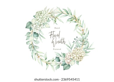 eucalyptus leaves with peonies wreath illustration