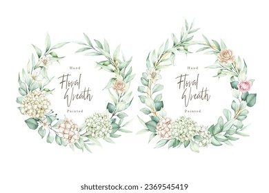eucalyptus leaves with peonies wreath illustration