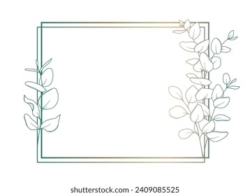 Eucalyptus Line Drawing. Black and white Floral Frames. Floral Line Art. Fine Line Eucalyptus illustration. Hand Drawn Outline Greenery. Botanical Coloring Page. Wedding invitation flowers