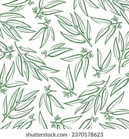 Eucalyptus pattern, background set. Collection icon eucalyptus. Vector