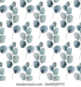 eucalyptus pattern with delicate green and blue leaves on a white background. Perfect for nature inspired designs, home decor, and stationery. An elegant and calming botanical illustration.