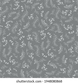 Eucalyptus plant on a seamless pattern. Vector grey spring background for design.