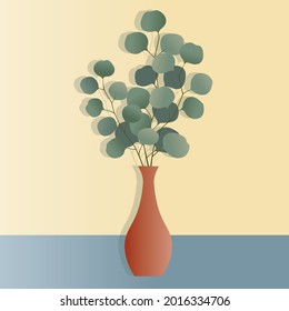 eucalyptus plant in vase vector illustrations