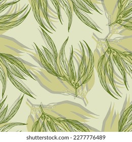 Eucalyptus seamless pattern. Floral botanical flower. Vector elegant floral background for fabric, print, cover, banner, invitation, wrapping, wall art.