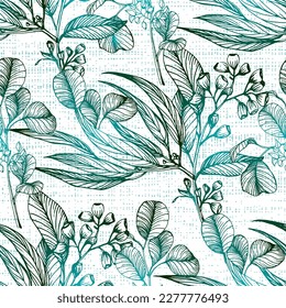 Eucalyptus seamless pattern. Floral botanical flower. Vector elegant floral background for fabric, print, cover, banner, invitation, wrapping, wall art.