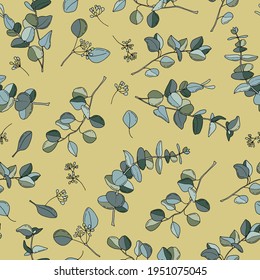 Eucalyptus seamless pattern. Hand-drawn illustration. Design for fabric, textile, wallpaper, packaging.	