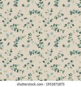 Eucalyptus seamless pattern. Hand-drawn illustration. Design for fabric, textile, wallpaper, packaging.
