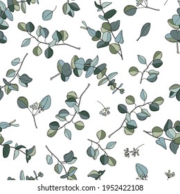 Eucalyptus seamless pattern. Hand-drawn illustration. Design for fabric, textile, wallpaper, packaging.	
