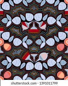 Eucalyptus seamless pattern. Stylized drawing of a plant of Australia. Point Art. Australian Aboriginal art. Limited color palette