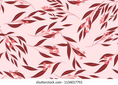 Eucalyptus Seamless Pattern. Summer Background in Pastel Color Design. Vector Branches with Leaves. Beautiful Floral Elements. Tropical Palm. Eucalyptus Seamless Pattern for Fabric, Wrapping, Print.