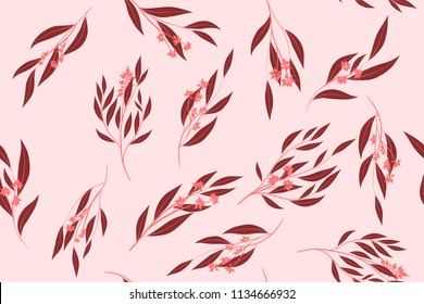 Eucalyptus Seamless Pattern. Summer Background in Pastel Color Design. Vector Branches with Leaves. Beautiful Floral Elements. Tropical Palm. Eucalyptus Seamless Pattern for Fabric, Wrapping, Print.