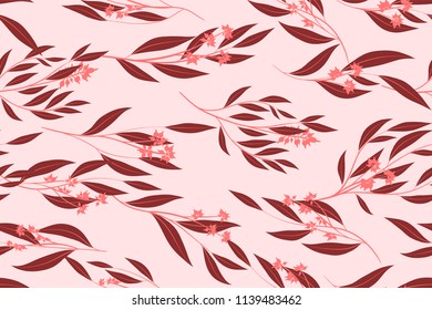 Eucalyptus Seamless Pattern. Summer Background in Pastel Color Design. Vector Branches with Leaves. Beautiful Floral Elements. Tropical Palm. Eucalyptus Seamless Pattern for Fabric, Wrapping, Print.