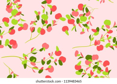 Eucalyptus Seamless Pattern. Summer Background in Pastel Color Design. Vector Branches with Leaves. Beautiful Floral Elements. Tropical Palm. Eucalyptus Seamless Pattern for Fabric, Wrapping, Print.