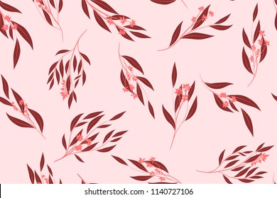 Eucalyptus Seamless Pattern. Summer Background in Pastel Color Design. Vector Branches with Leaves. Beautiful Floral Elements. Tropical Palm. Eucalyptus Seamless Pattern for Fabric, Wrapping, Print.
