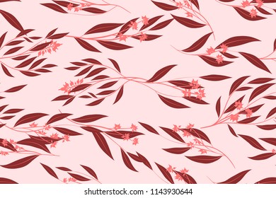 Eucalyptus Seamless Pattern. Summer Background in Pastel Color Design. Vector Branches with Leaves. Beautiful Floral Elements. Tropical Palm. Eucalyptus Seamless Pattern for Fabric, Wrapping, Print.