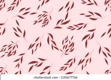 Patrón sin problemas de eucalipto. Fondo de verano en el diseño de color pastel. Ramas vectoriales con hojas. Hermosos Elementos Florales. Palm tropical. Patrón de Eucalipto sin inconvenientes para tela, envolver, imprimir.