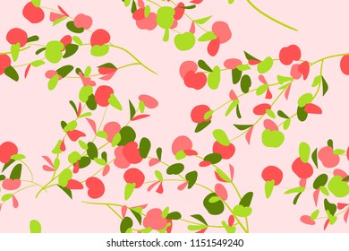 Eucalyptus Seamless Pattern. Summer Background in Pastel Color Design. Vector Branches with Leaves. Beautiful Floral Elements. Tropical Palm. Eucalyptus Seamless Pattern for Fabric, Wrapping, Print.