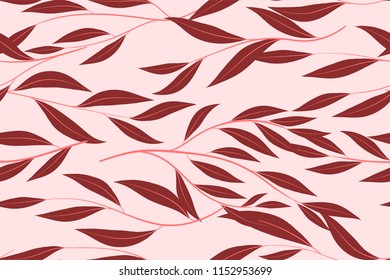 Eucalyptus Seamless Pattern. Summer Background in Pastel Color Design. Vector Branches with Leaves. Beautiful Floral Elements. Tropical Palm. Eucalyptus Seamless Pattern for Fabric, Wrapping, Print.