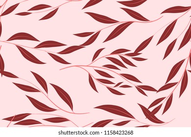 Eucalyptus Seamless Pattern. Summer Background in Pastel Color Design. Vector Branches with Leaves. Beautiful Floral Elements. Tropical Palm. Eucalyptus Seamless Pattern for Fabric, Wrapping, Print.