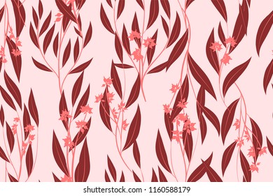 Eucalyptus Seamless Pattern. Summer Background in Pastel Color Design. Vector Branches with Leaves. Beautiful Floral Elements. Tropical Palm. Eucalyptus Seamless Pattern for Fabric, Wrapping, Print.