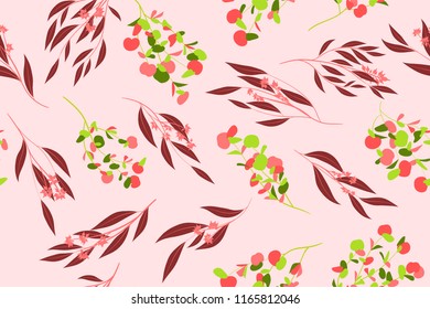 Eucalyptus Seamless Pattern. Summer Background in Pastel Color Design. Vector Branches with Leaves. Beautiful Floral Elements. Tropical Palm. Eucalyptus Seamless Pattern for Fabric, Wrapping, Print.