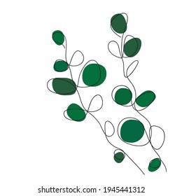 Dibujo de línea continua de plata Eucalyptus. Arte minimalista de una línea aislado en fondo blanco