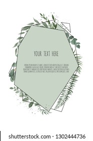 Eucalyptus silver dollar green branches leaves foliage, border, frame.
